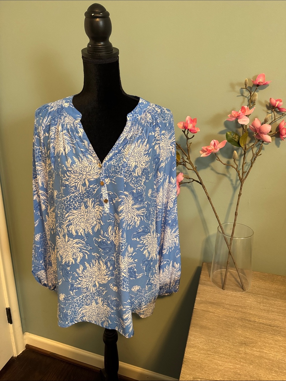 Lilly Pulitzer Silk Elsa Blue/White Floral Blouse